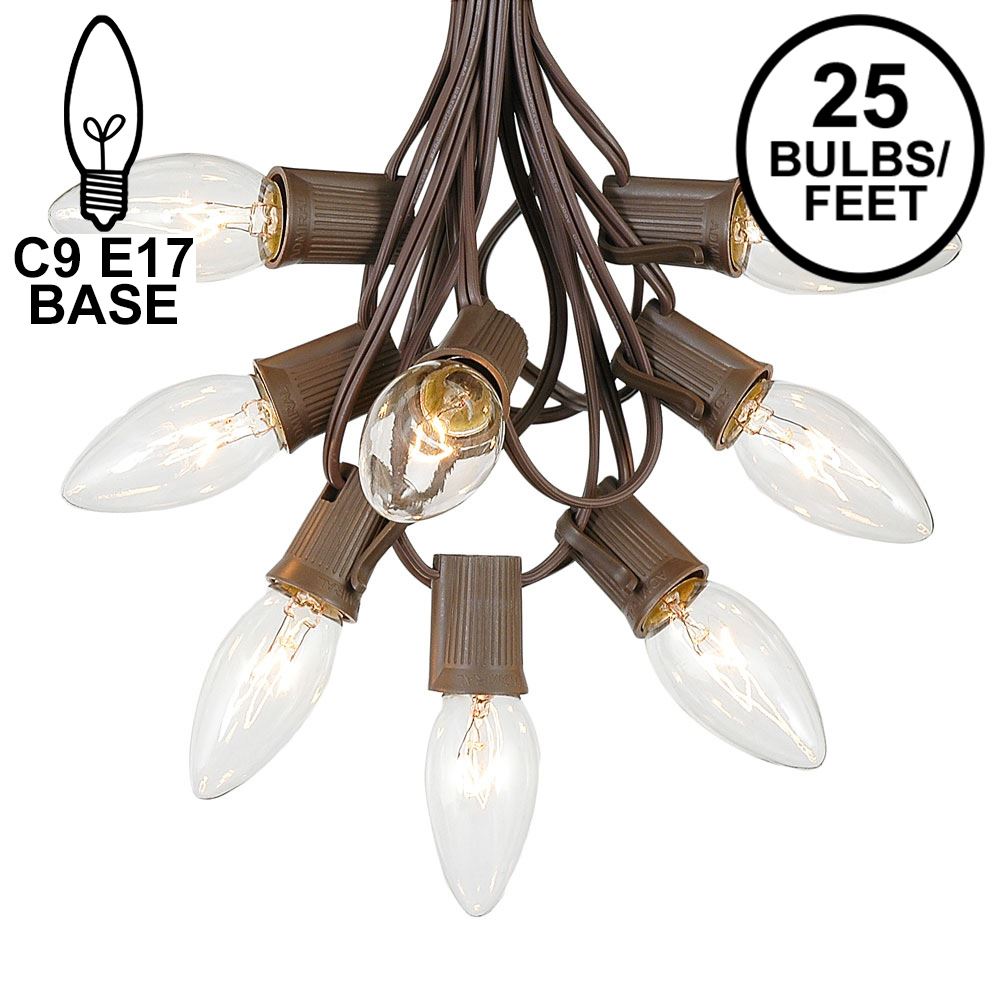 Picture of C9 25 Light String Set with Clear Bulbs on Brown Wire