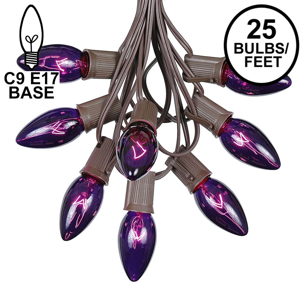 Picture of 25 Twinkling C9 Christmas Light Set - Purple - Brown Wire
