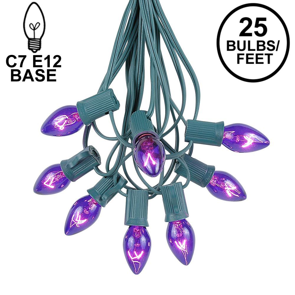 Picture of C7 25 Light String Set with Purple Twinkle Bulbs on Green Wire