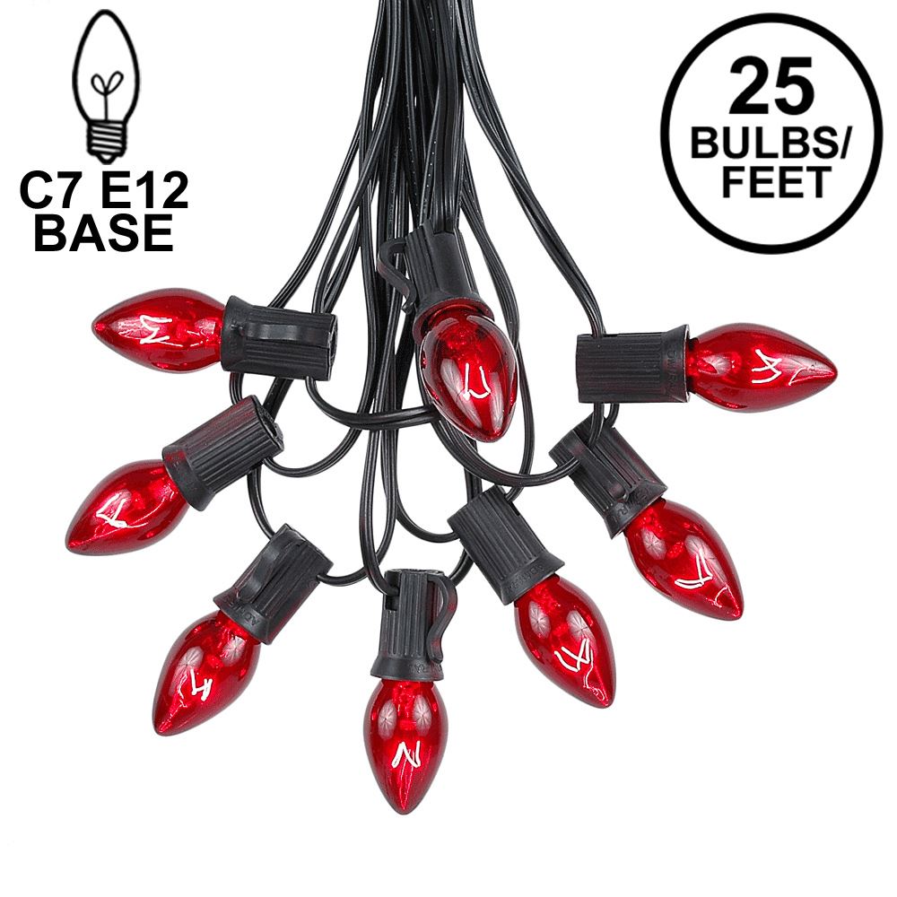 Picture of C7 25 Light String Set with Red Twinkle Bulbs on Black Wire