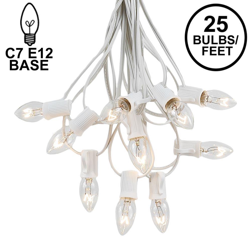 Picture of C7 25 Light String Set with Clear Bulbs on White Wire