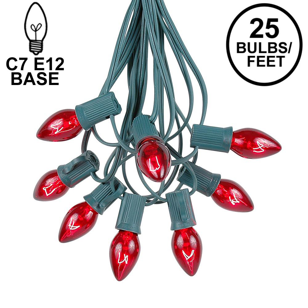 Set of 25 Red and White LED C7 Christmas Lights Green Wire w