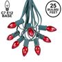 Picture of C7 25 Light String Set with Red Transparent Bulbs on Green Wire