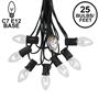 Picture of 25 Light String Set with Clear Transparent C7 Bulbs on Black Wire
