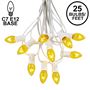 Picture of 25 Light String Set with Yellow/Gold Transparent C7 Bulbs on White Wire