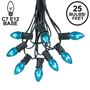 Picture of 25 Light String Set with Teal Transparent C7 Bulbs on Black Wire