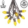 Picture of 25 Light String Set with Yellow Transparent C7 Bulbs on Brown Wire