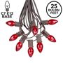 Picture of 25 Light String Set with Red Transparent C7 Bulbs on Brown Wire