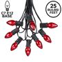 Picture of 25 Light String Set with Red Transparent C7 Bulbs on Black Wire