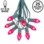 Picture of 25 Light String Set with Pink Transparent C7 Bulbs on Green Wire