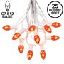 Picture of 25 Light String Set with Amber/Orange Transparent C7 Bulbs on White Wire