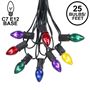 Picture of 25 Light String Set with Assorted Transparent C7 Bulbs on Black Wire 