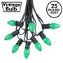 Picture of 25 Light String Set with Green Ceramic C7 Bulbs on Black Wire