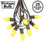 Picture of 25 Light String Set with Yellow Ceramic C7 Bulbs on Brown Wire