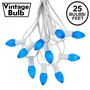 Picture of 25 Light String Set with Blue Ceramic C7 Bulbs on White Wire
