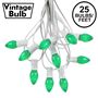 Picture of 25 Light String Set with Green Ceramic C7 Bulbs on White Wire