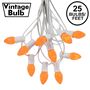 Picture of 25 Light String Set with Orange Ceramic C7 Bulbs on White Wire