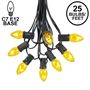 Picture of 25 Light String Set with Yellow Transparent C7 Bulbs on Black Wire