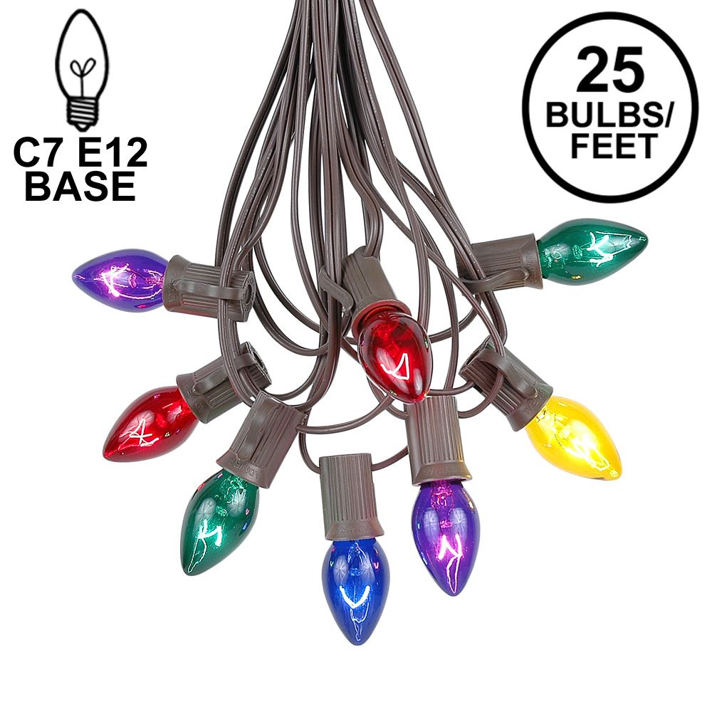 Picture of C7 25 Light String Set with Multi-Colored Twinkle Bulbs on Brown Wire