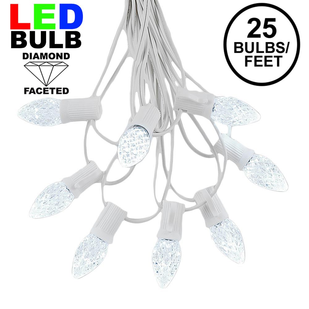 Picture of 25 Light String Set with Pure White LED C7 Bulbs on White Wire