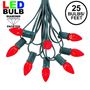 Picture of 25 Light String Set with Red LED C7 Bulbs on Green Wire