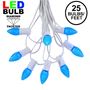 Picture of 25 Light String Set with Blue LED C7 Bulbs on White Wire