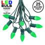 Picture of 25 Light String Set with Green LED C7 Bulbs on Green Wire