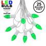 Picture of 25 Light String Set with Green LED C7 Bulbs on White Wire
