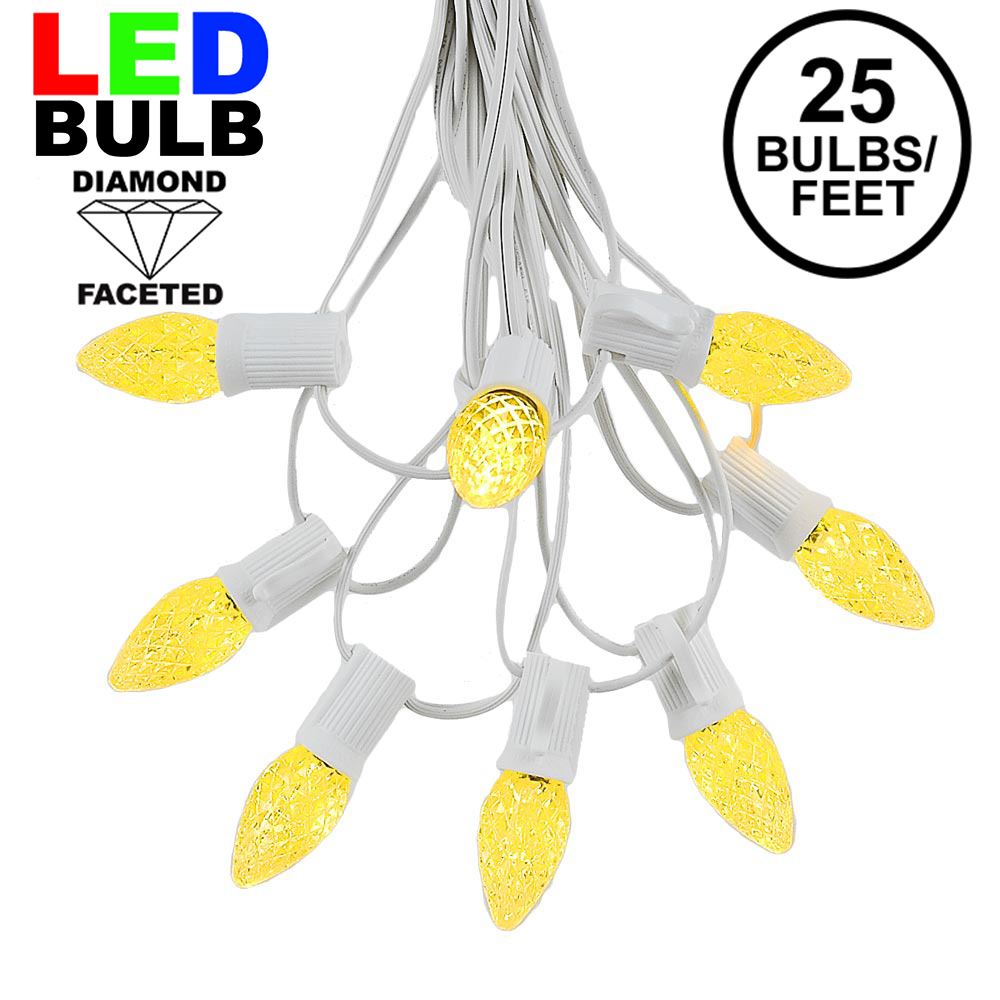 Picture of 25 Light String Set with Yellow/Gold LED C7 Bulbs on White Wire