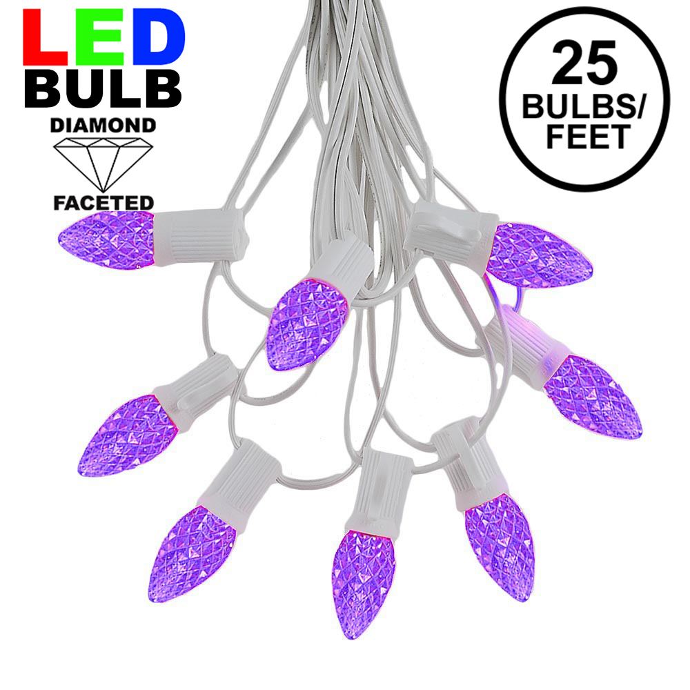 Picture of 25 Light String Set with Purple LED C7 Bulbs on White Wire