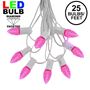 Picture of 25 Light String Set with Pink LED C7 Bulbs on White Wire