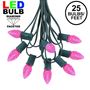 Picture of 25 Light String Set with Pink LED C7 Bulbs on Green Wire