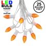 Picture of 25 Light String Set with Amber/Orange LED C7 Bulbs on White Wire
