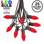 Picture of 25 Light String Set with Red LED C7 Bulbs on Brown Wire