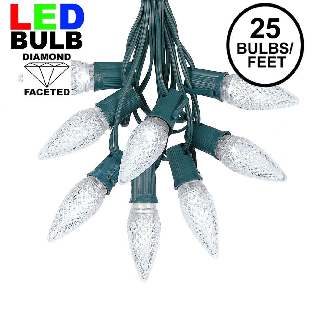 Picture of 25 Light String Set with Pure White LED C9 Bulbs on Green Wire