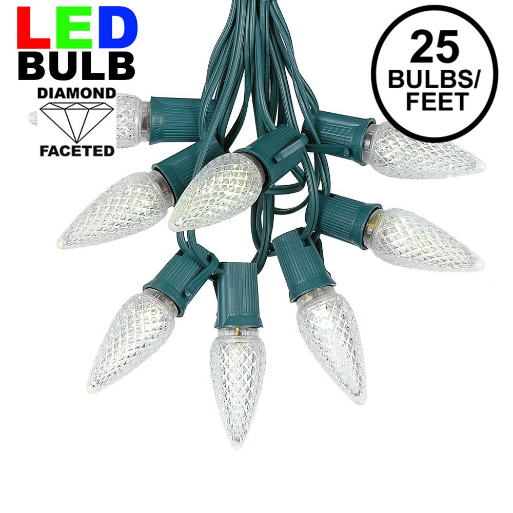 Picture of 25 Light String Set with Warm White LED C9 Bulbs on Green Wire