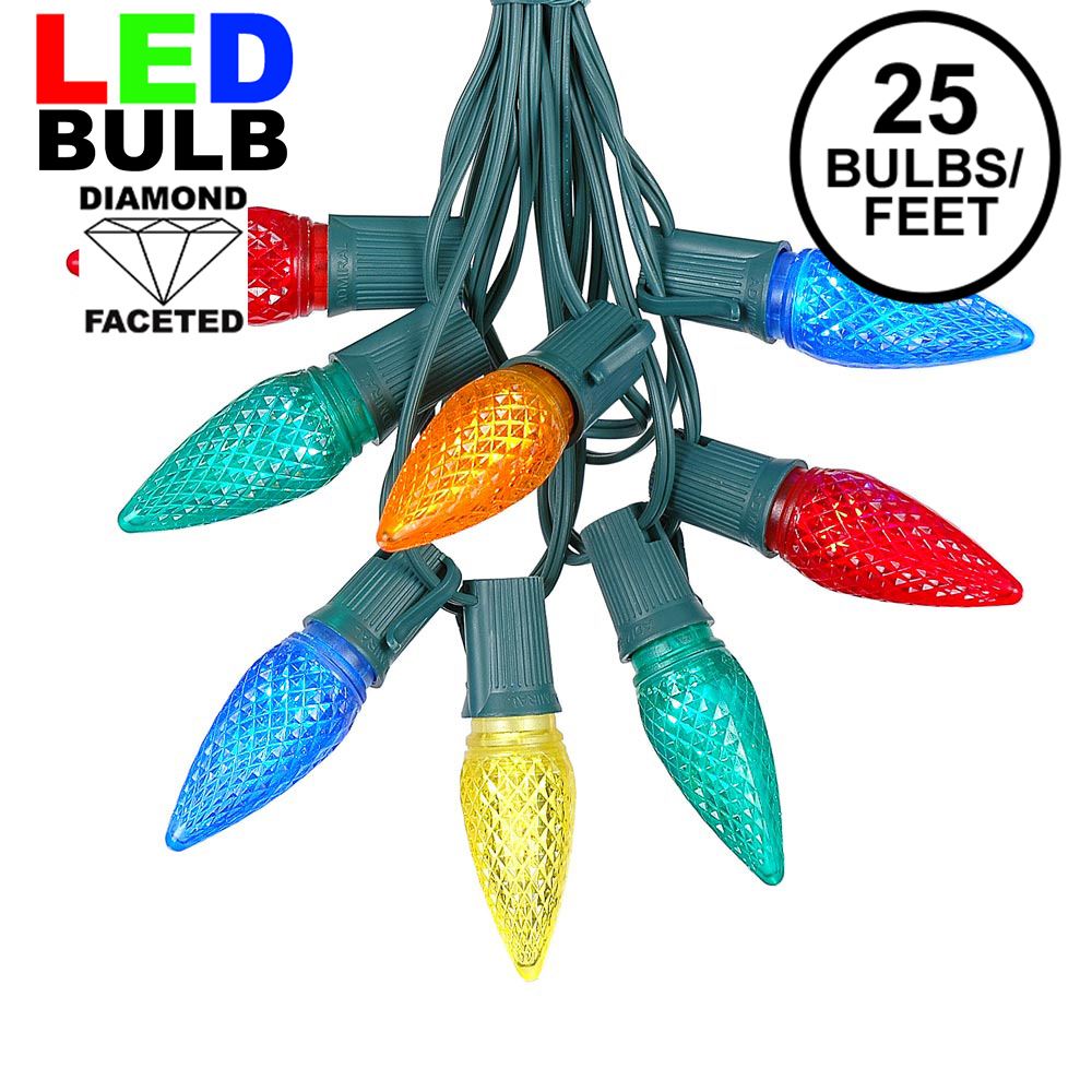 Picture of 25 Light String Set with Multi Colored LED C9 Bulbs on Green Wire