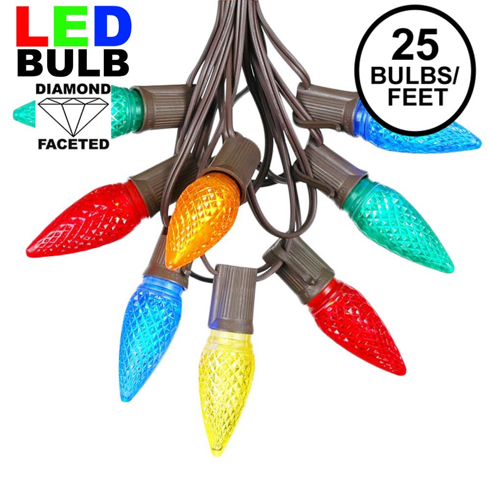 Picture of 25 Light String Set with Multi Colored LED C9 Bulbs on Brown Wire