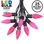 Picture of 25 Light String Set with Pink LED C9 Bulbs on Black Wire