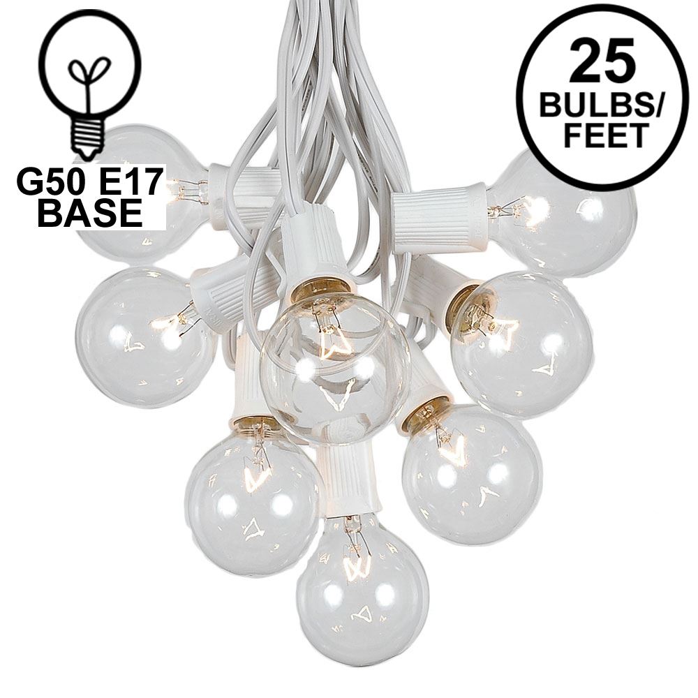 Picture of 25 G50 Globe Light String Set with Clear Bulbs on White Wire