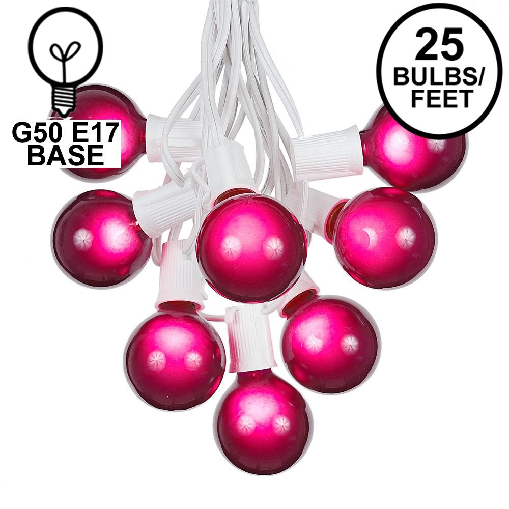 Picture of 25 G50 Globe Light String Set with Purple Bulbs on White Wire