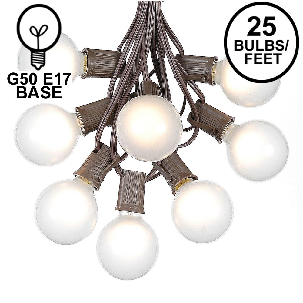 Picture of 25 G50 Globe Light String Set with Frosted Bulbs on Brown Wire 