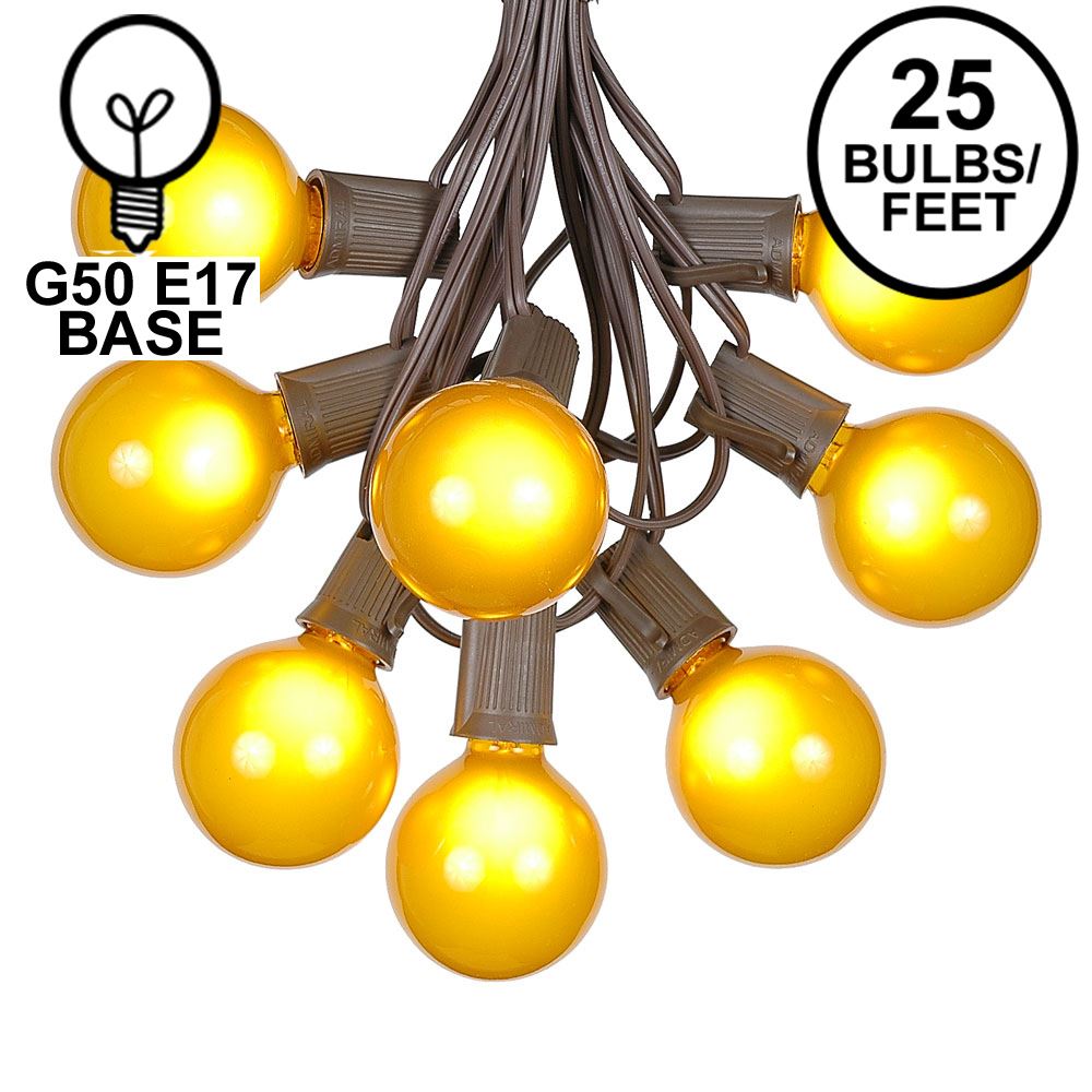 Picture of 25 G50 Globe Light String Set with Yellow Bulbs on Brown Wire