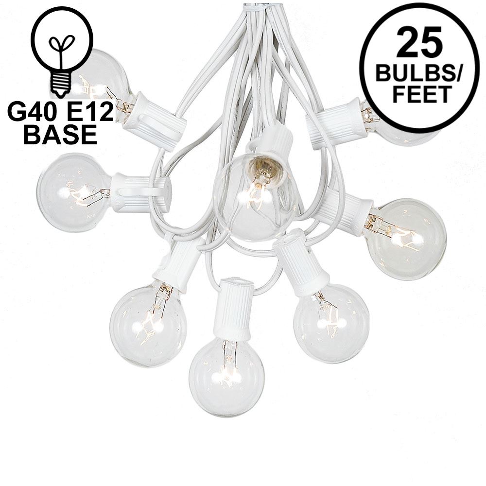 Picture of 25 G40 Globe String Light Set with Clear Bulbs on White Wire