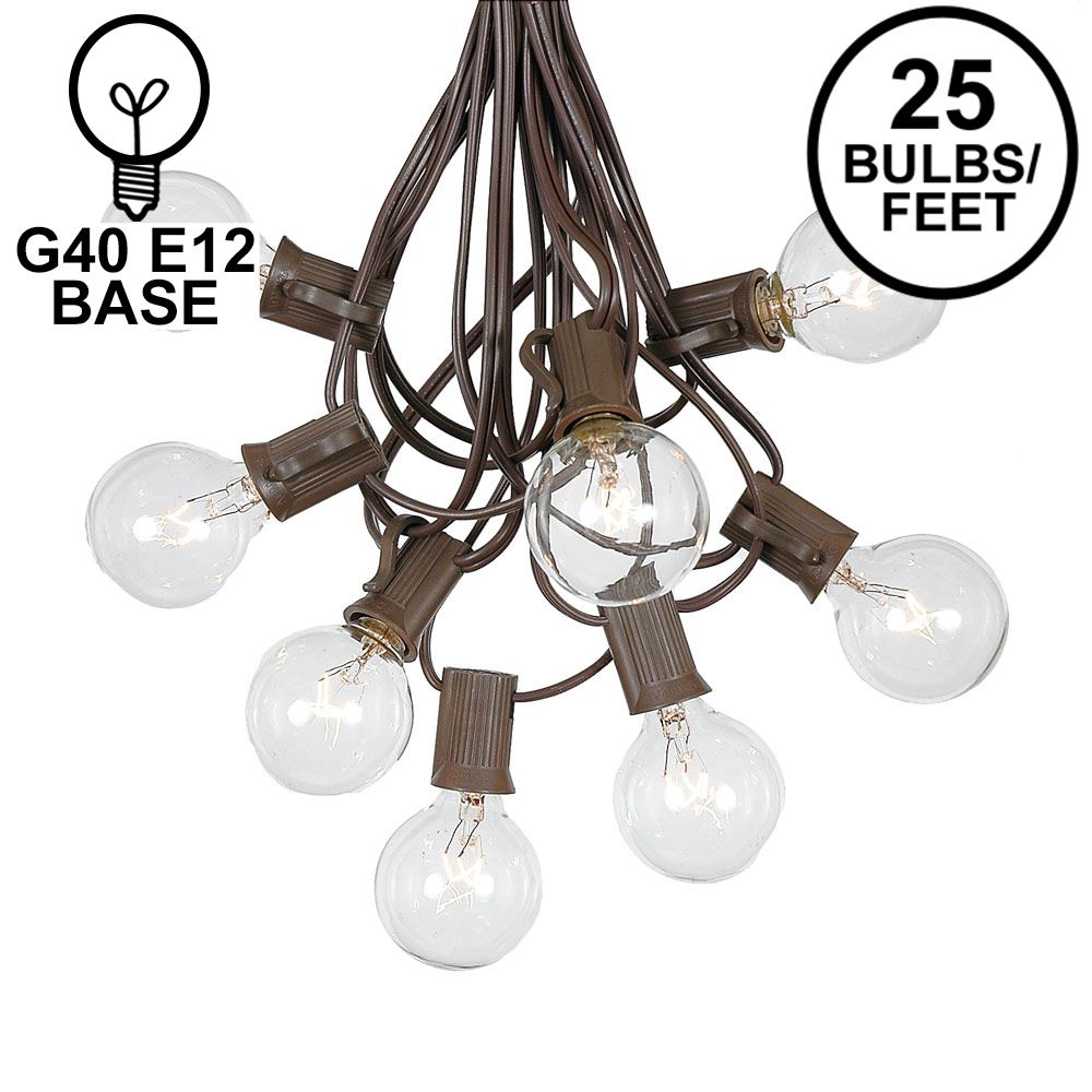 Picture of 25 G40 Globe String Light Set with Clear Bulbs on Brown Wire
