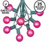 Picture of 25 G40 Globe String Light Set with Pink Satin Bulbs on Green Wire
