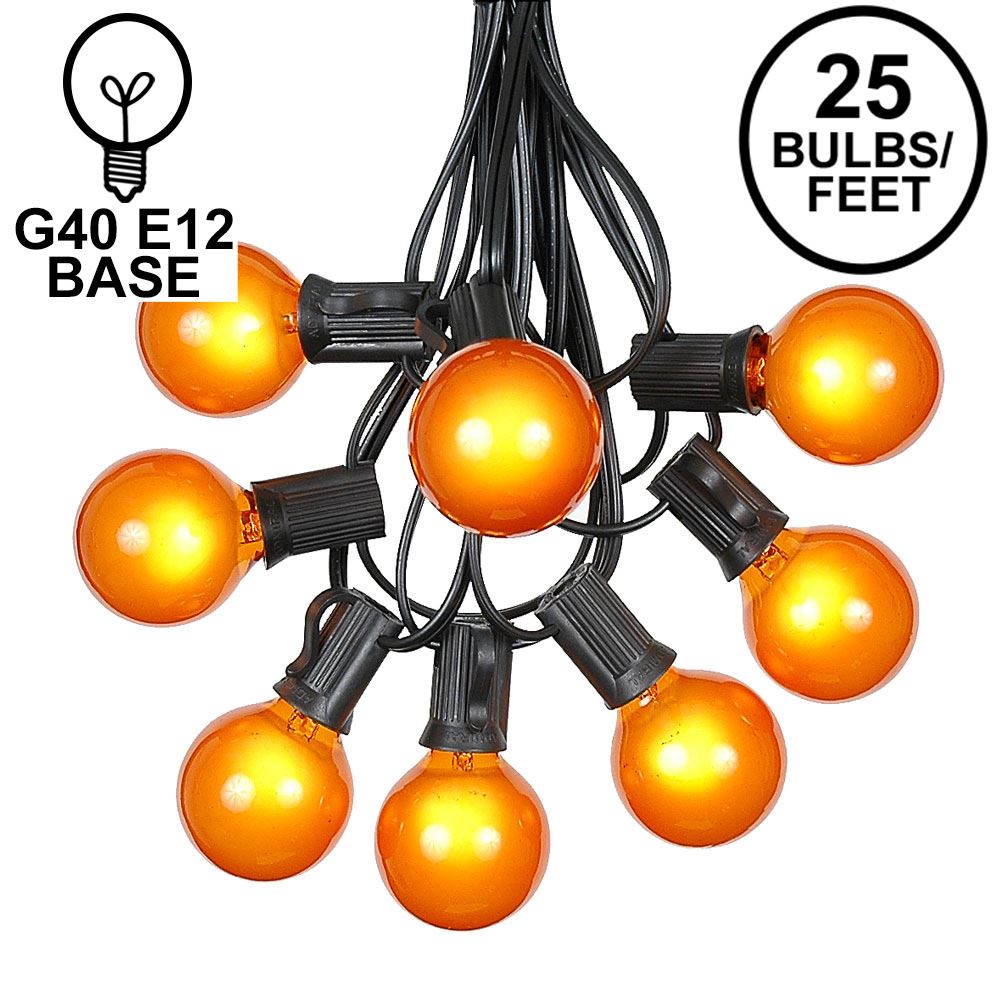 Picture of 25 G40 Globe String Light Set with Orange Satin Bulbs on Black Wire