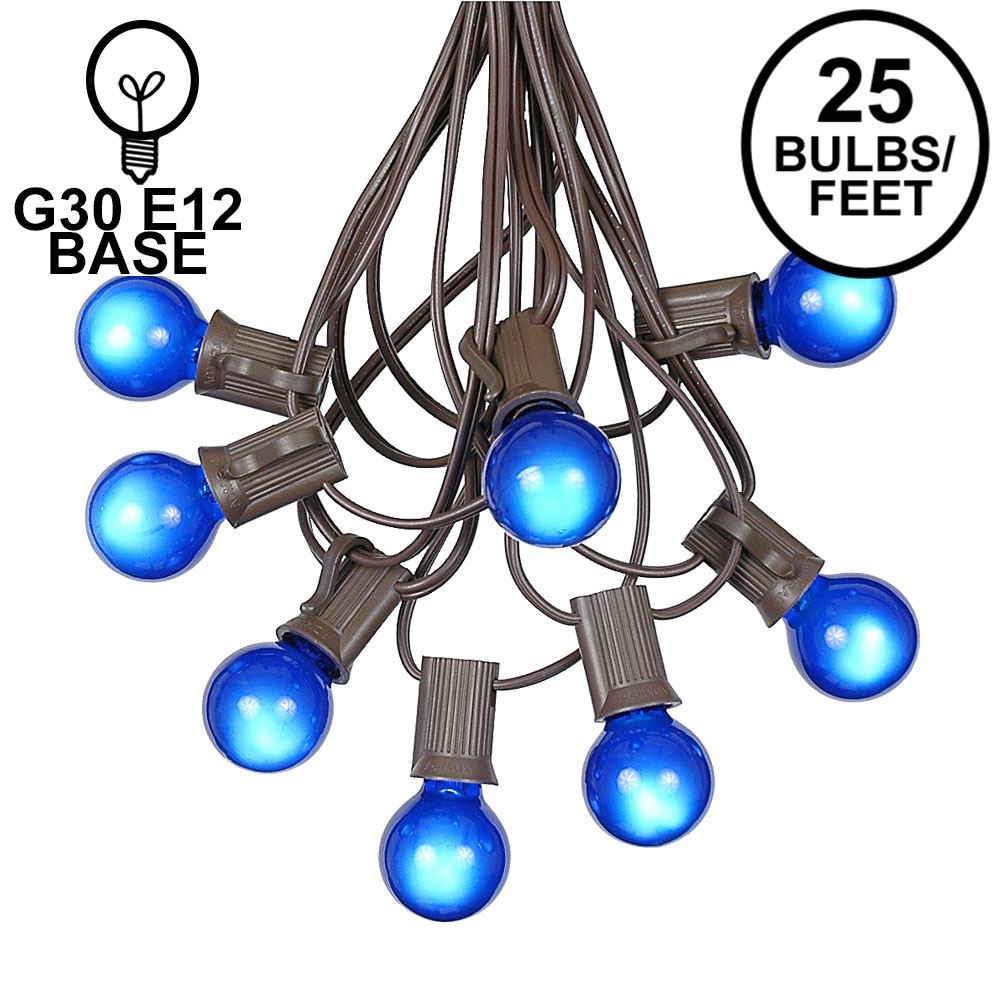Picture of 25 G30 Globe Light String Set with Blue Satin Bulbs on Brown Wire