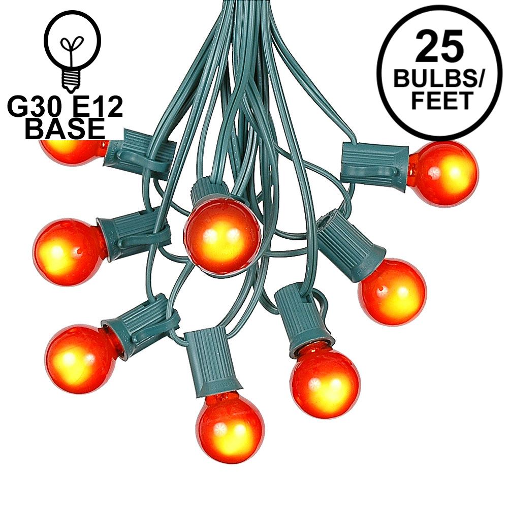 Picture of 25 G30 Globe Light String Set with Orange Satin Bulbs on Green Wire