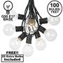 Picture of 100 G50 Globe Light String Set with Clear Bulbs on Black Wire